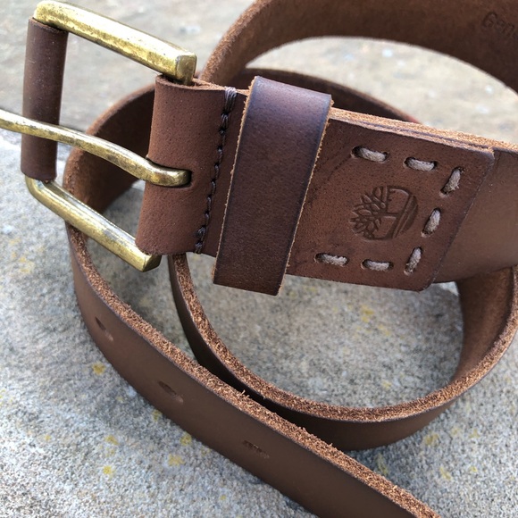 Timberland Tan Genuine Leather Belt. Brass Buckle Stamped 32. Unisex - Picture 4 of 8